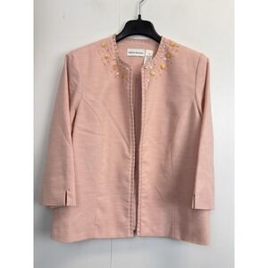 Alfred Dunner Blazer Womens 10 Light Blush Beaded Open‎ Front Career Jacket